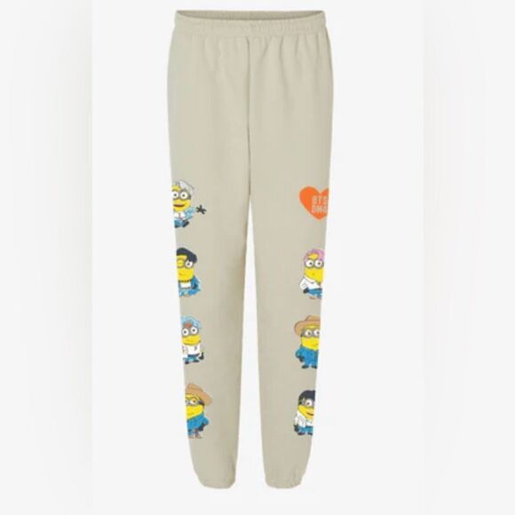 NWT BTS x Despicable Me Cream Minions Graphic Joggers Sweatpants - Size L - Picture 1 of 11